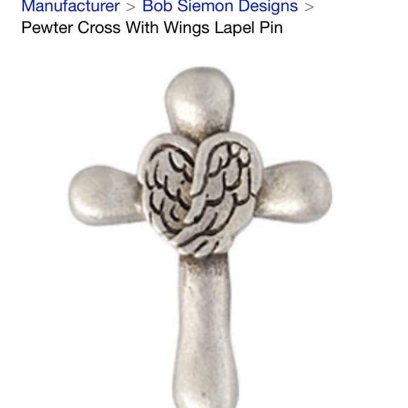 Pewter Cross with wings Lapel Pin - Picture 2 of 7